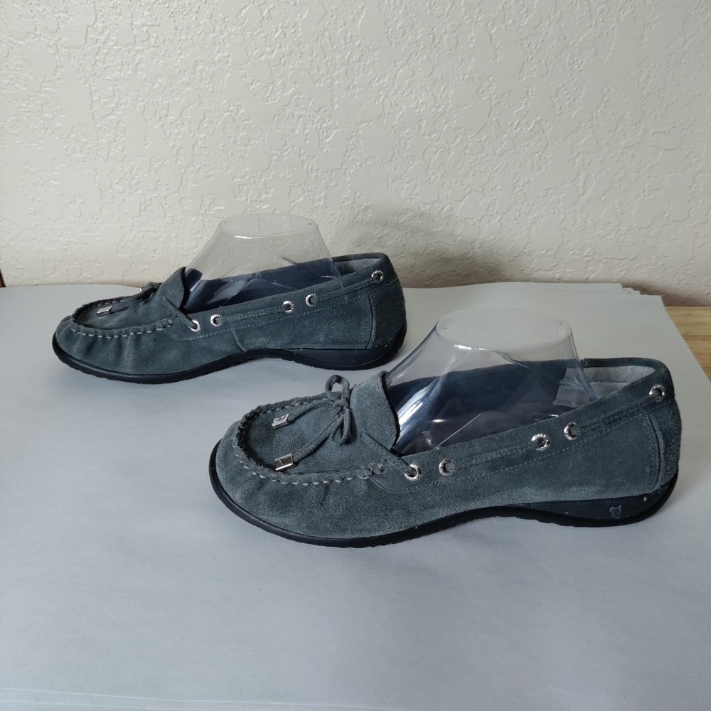 Vionic Womens Gray Suede Moccasin Loafers Leopard Print Insole Size 8